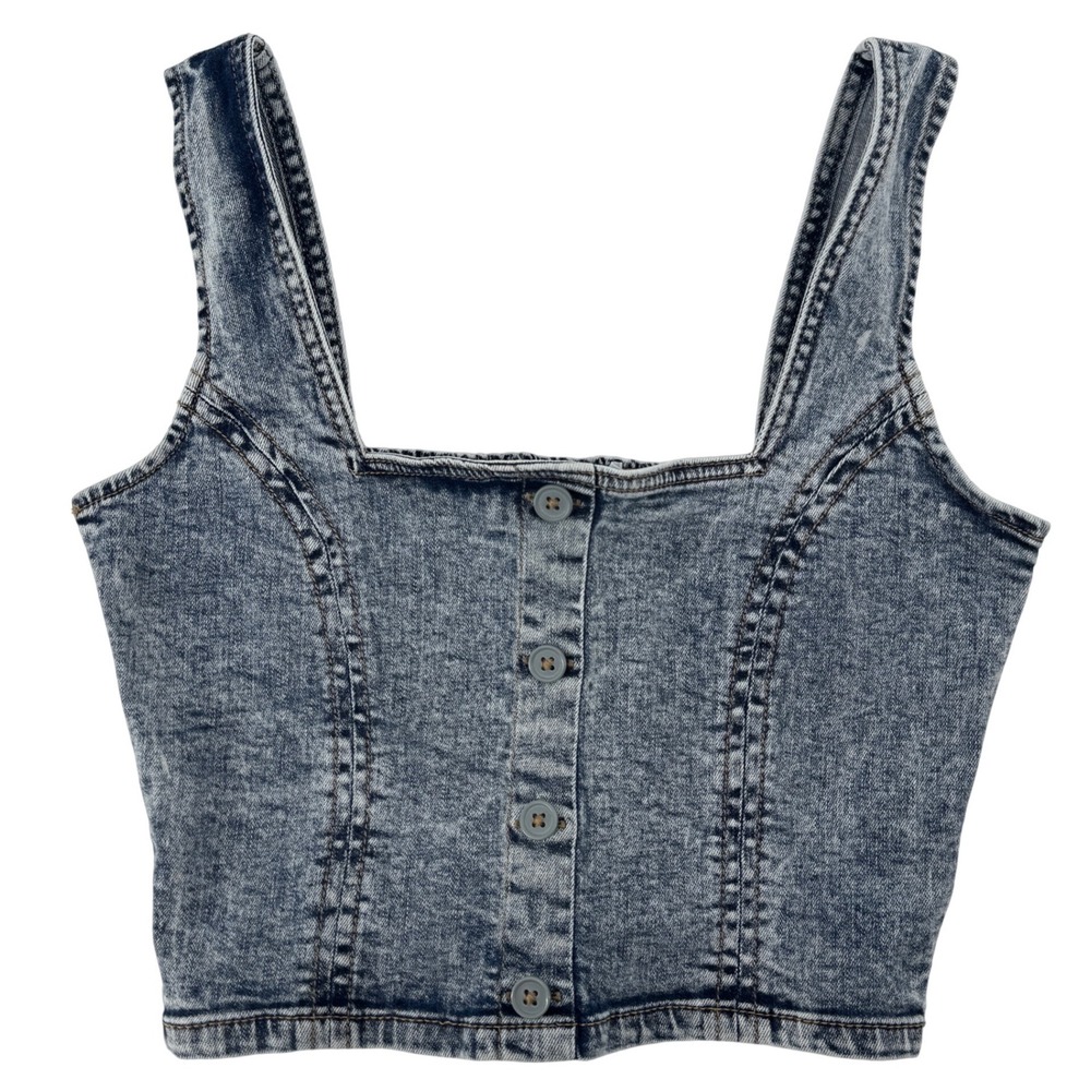 Y2K‎ Celebrity Pink Acid Wash Denim Crop Top Festival Grunge Indie Womens Medium